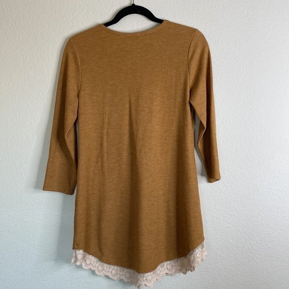 LOGO waffle knit lace thermal long sleeve top womens small